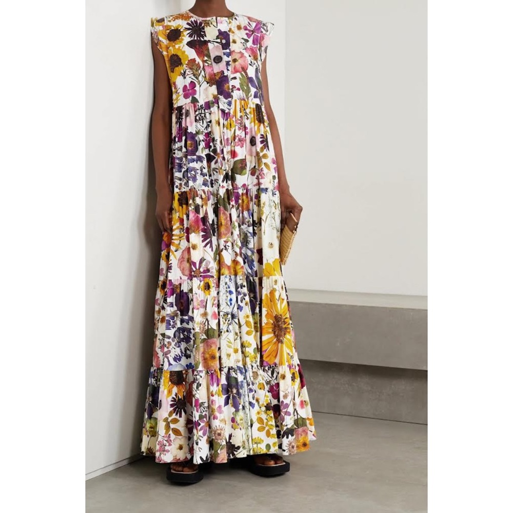 Oscar de la Renta Floral Printed Poplin Caftan